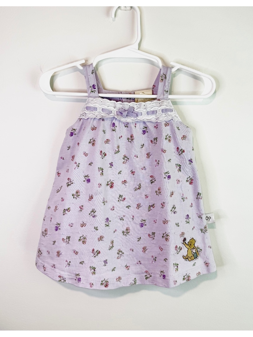 Vintage 90s Y2K Classic Pooh Lavender Floral Dress Built-In Bloomers, 3 Months